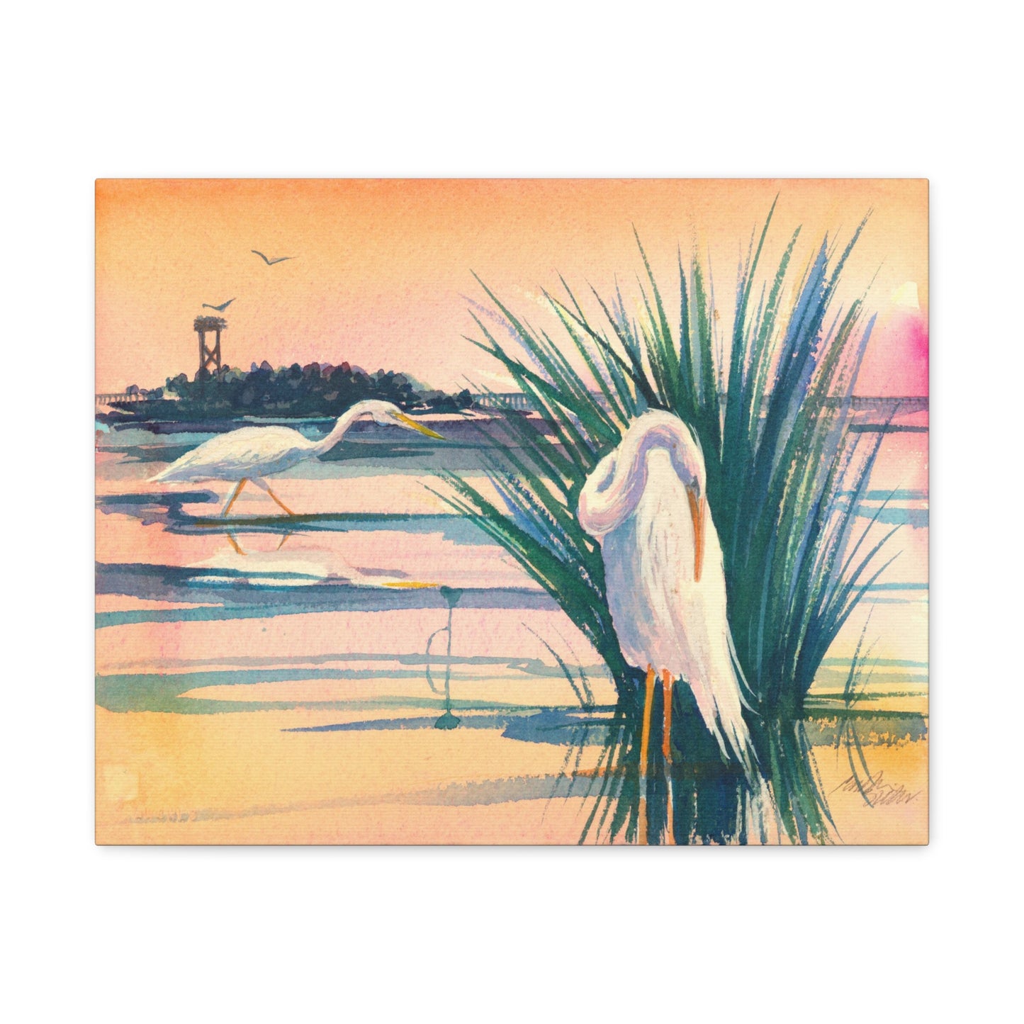 Sunset Egrets - Canvas